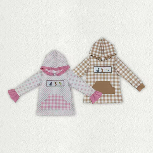 9.29 RTS Sibling Embroidery Dogs Deer Fish Kids Hunting Pocket Hoodies Tops