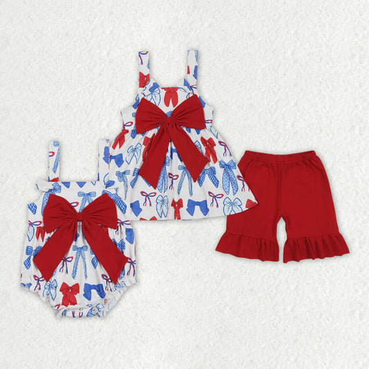 12.24 RTS Sibling Baby Girls 4th of July Big Bows Rompers Sets