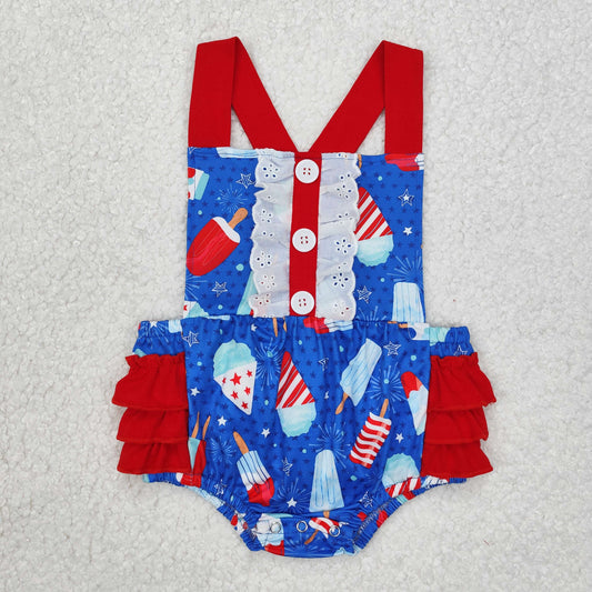 SR0015Popsicle ruffle bubbles baby 4th of July romper