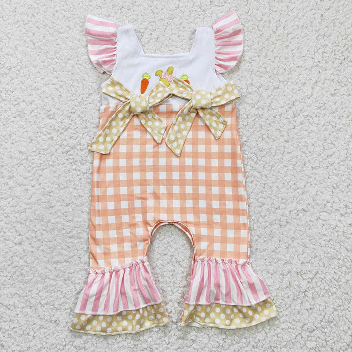 RTS Sibling Baby Girls Summer Rompers Pink floral rabbit baby girls easter romper