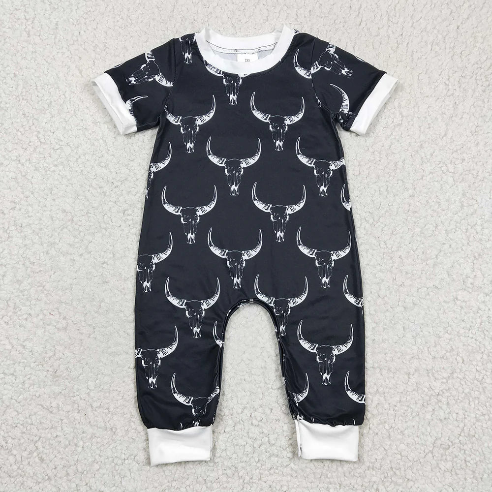 1.20 RTS Sibling Baby Girls Boys Western Cow Short Sleeve Rompers