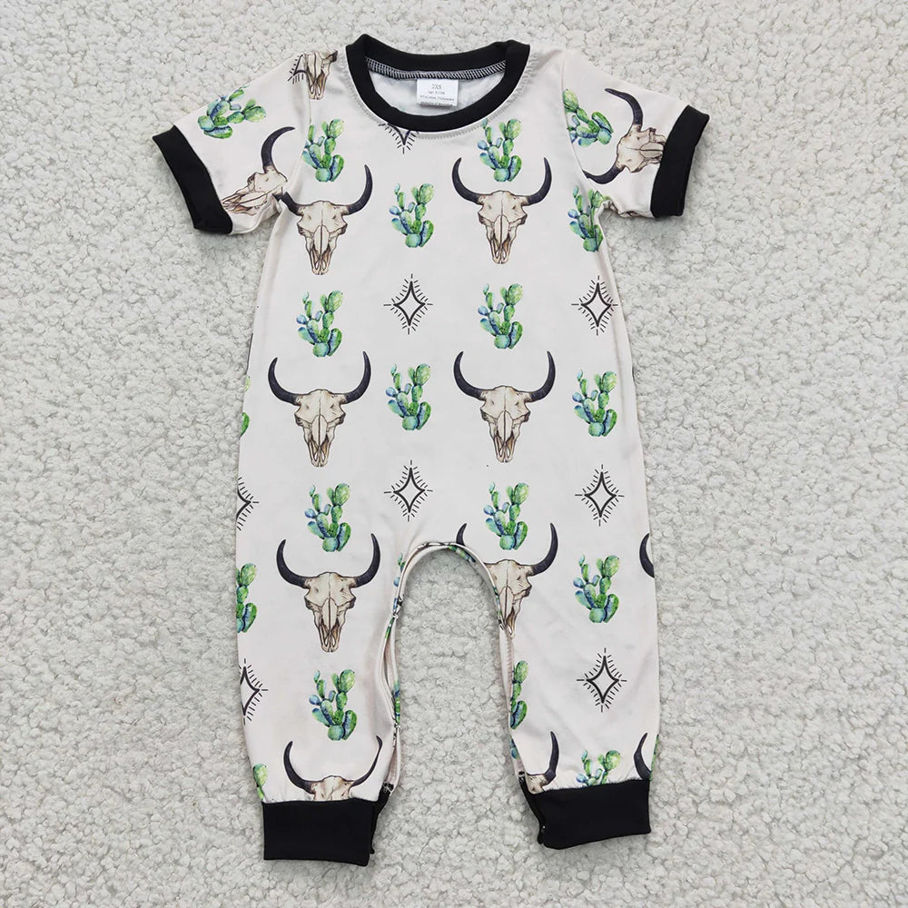 1.20 RTS Sibling Baby Girls Boys Western Cow Short Sleeve Rompers