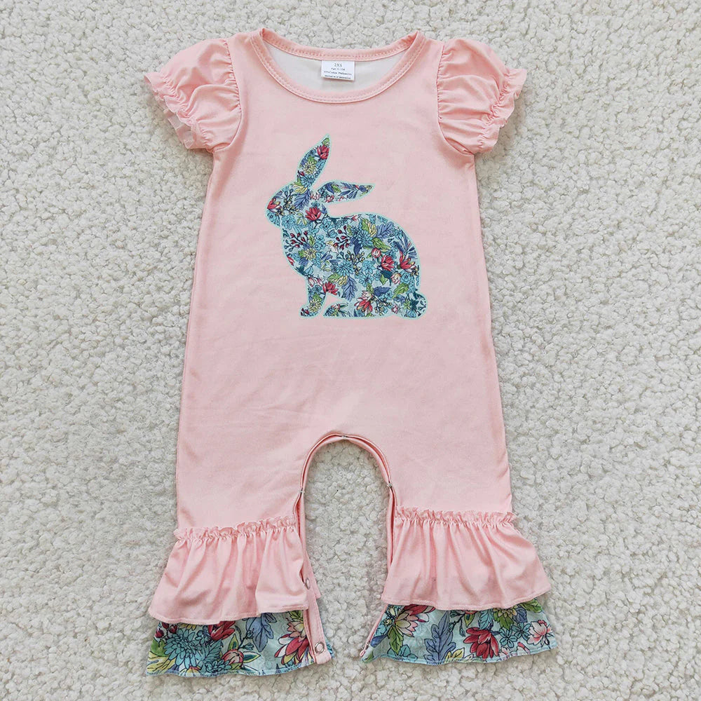 12.30 RTS Sibling Baby Girls Easter Rabbits Spring Rompers
