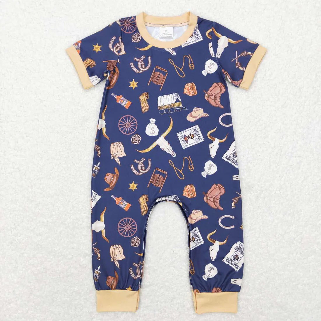 1.20 RTS Sibling Baby Girls Boys Western Cow Short Sleeve Rompers
