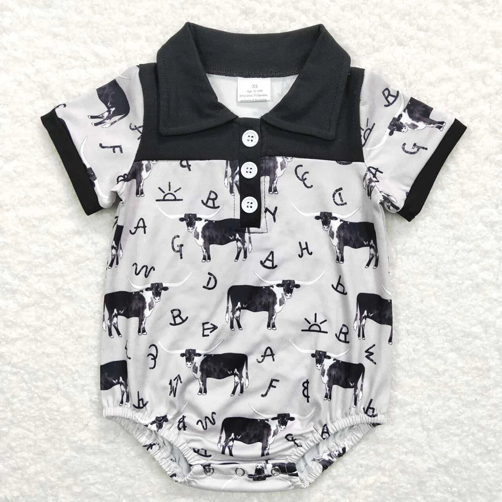 11.14 RTS Sibling Baby Boys Western Buttons Short Sleeve Rompers