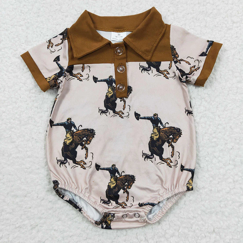 11.14 RTS Sibling Baby Boys Western Buttons Short Sleeve Rompers