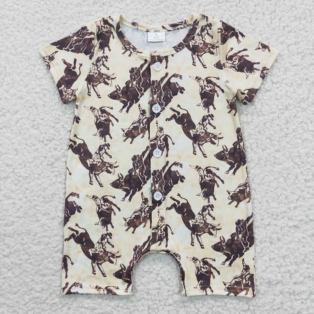 11.13 RTS Sibling Baby Boys Western Buttons Summer Rompers