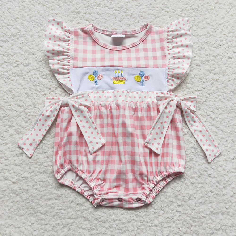 1.13 RTS Sibling Baby Girls Birthday Flutter Sleeve Bows Rompers Dresses