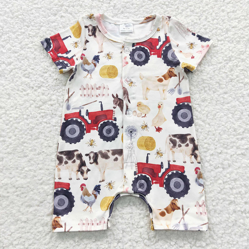 11.13 RTS Sibling Baby Boys Western Buttons Summer Rompers