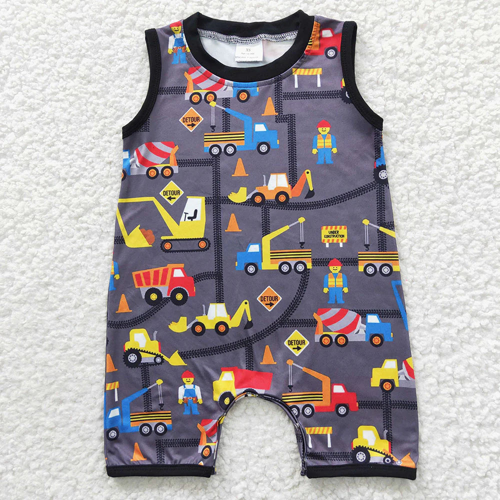 12.4 RTS Sibling Baby Boys Summer Construction Rompers Outfits