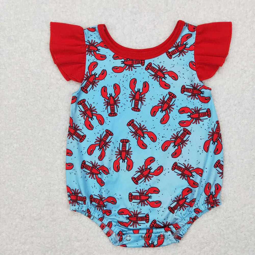 2.5 RTS Sibling Baby Girls Summer Crawfish Rompers Dresses