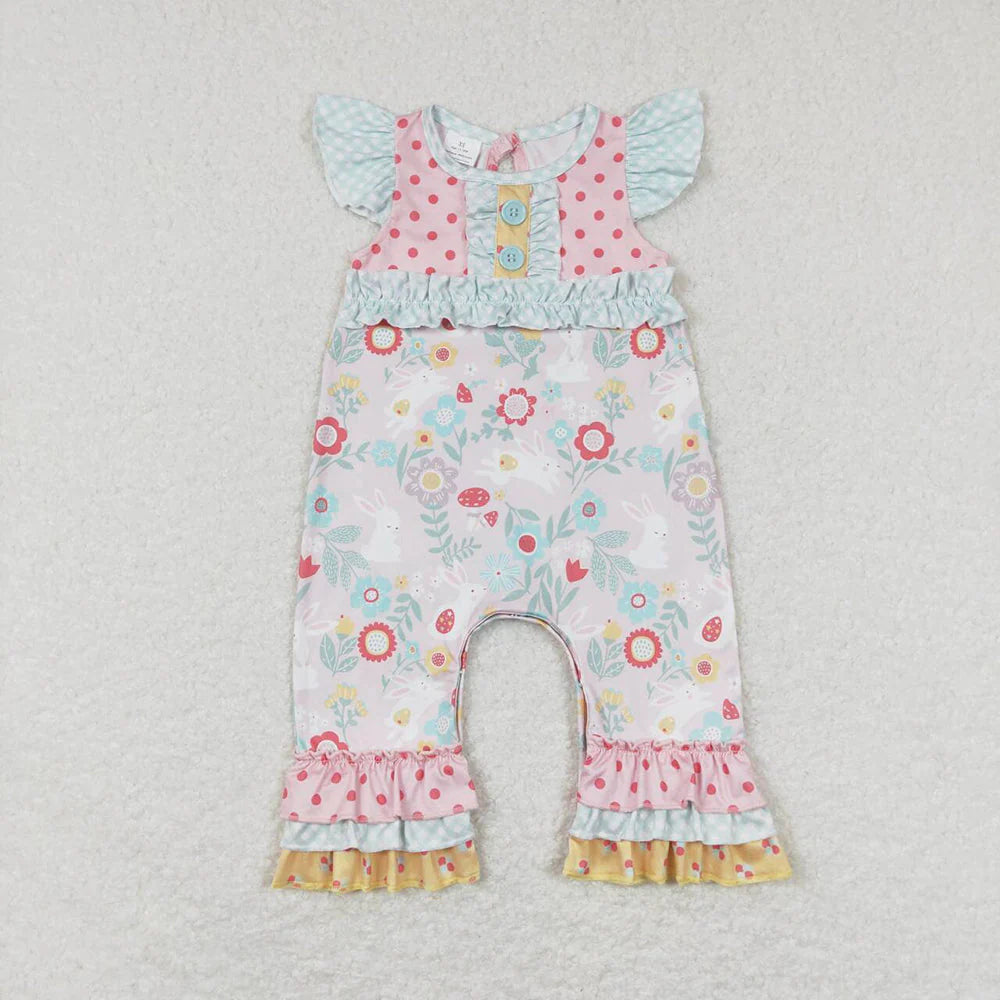 2.10 RTS Sibling Baby Girls Summer Easter Rabbits Spring Rompers