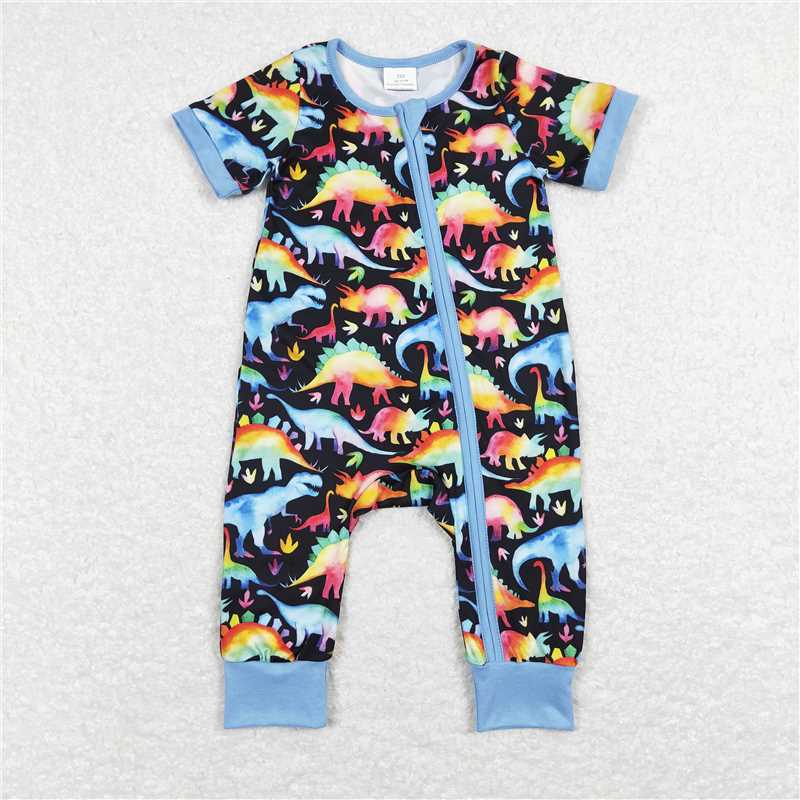 4.22 RTS NO MOQ Brown Farm Horse Short Sleeve Zipper Romper for Baby Kids - Cute Animal Print Comfortable Cotton Onesie for Toddlers