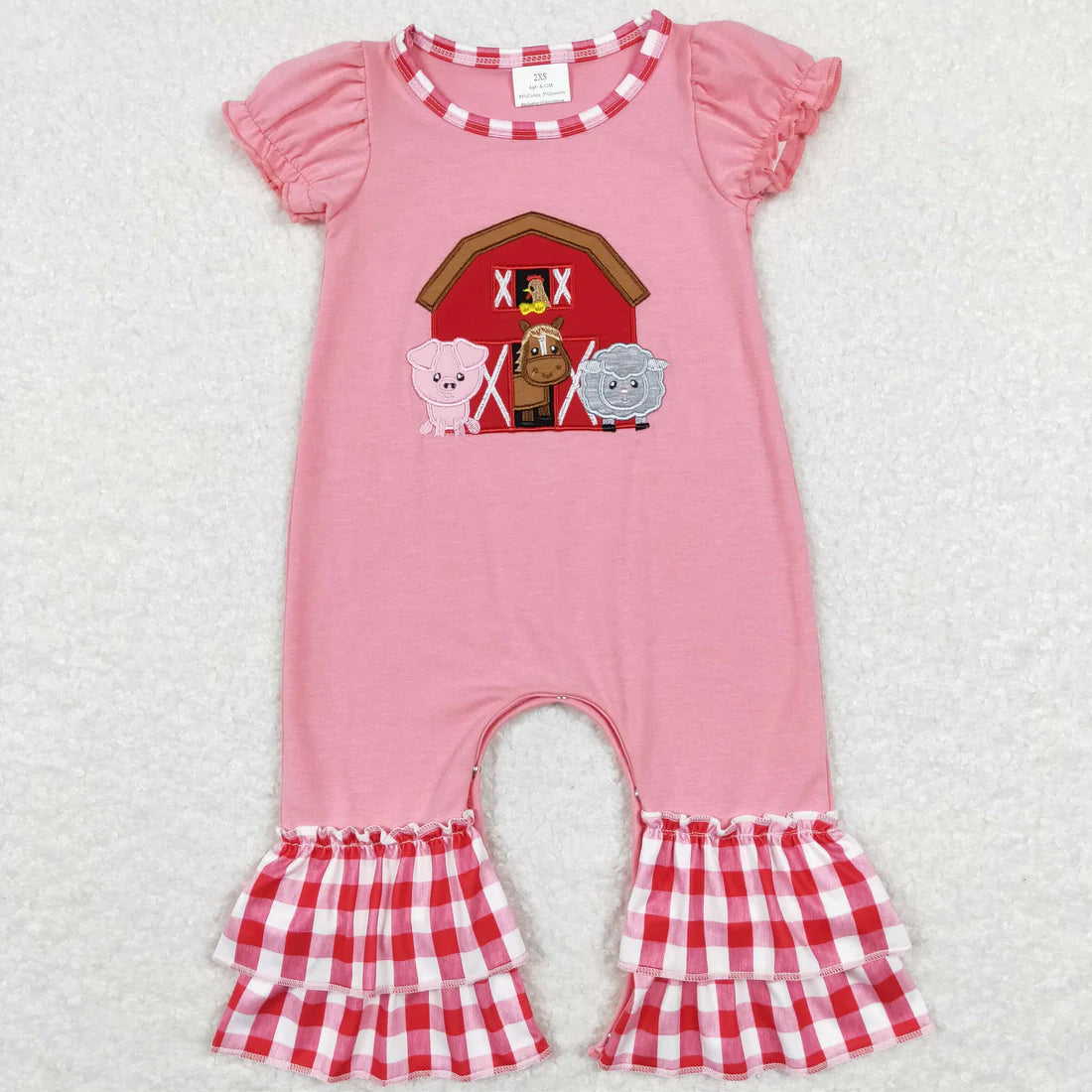 10.27 RTS Sibling Baby Girls Embroidery Farm Ruffle Pants Clothes Sets Footie Rompers