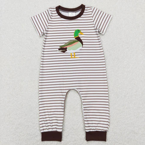 11.11 RTS Sibling Baby Boys Duck Brown Embroidery Romper Outfits