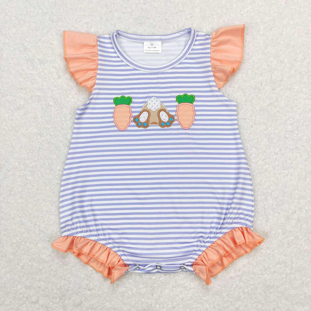 1.17 RTS Sibling Baby Kids Embroidery Carrot Rabbit Stripe Top Shorts Easter Clothes Set Rompers