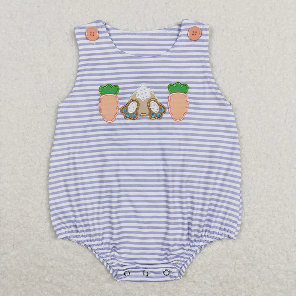 1.17 RTS Sibling Baby Kids Embroidery Carrot Rabbit Stripe Top Shorts Easter Clothes Set Rompers