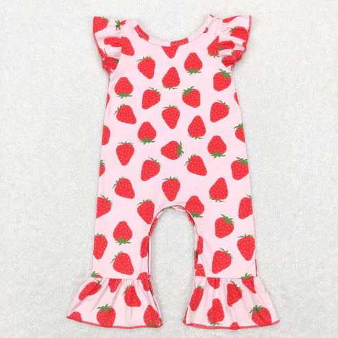 9.17 RTS Sibling Sibling Baby Girls Strawberry Flowers Top Bell Bottom Pants Clothes Sets Rompers