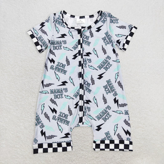 SR0563 RTS NO MOQ Baby Boys Summer Rompers Baby Infant Boys Mama's Boy Zip Short Sleeve Rompers