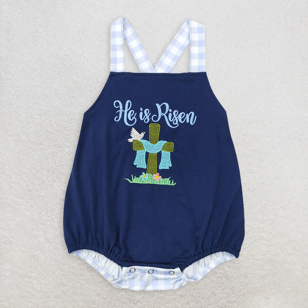 8.14 RTS Sibling He is risen cross top plaid shorts boy easter outfits