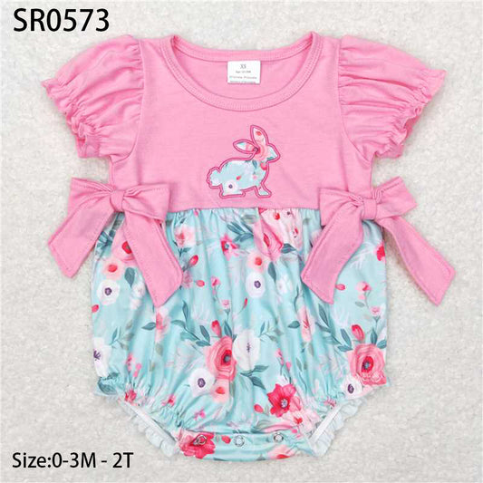 SR0573 New Rts No Moq 8-9 Days By Air Arrived it Short sleeves pink floral bunny baby girls easter romper