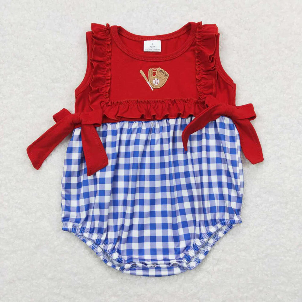 12.26 RTS Sibling Girls Baby Boys Red Baseball Rompers Sibling Clothes Suits