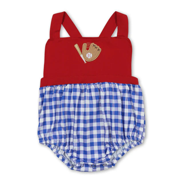 RTS Sibling Embroidery Sleeveless baseball flag baby boys romper