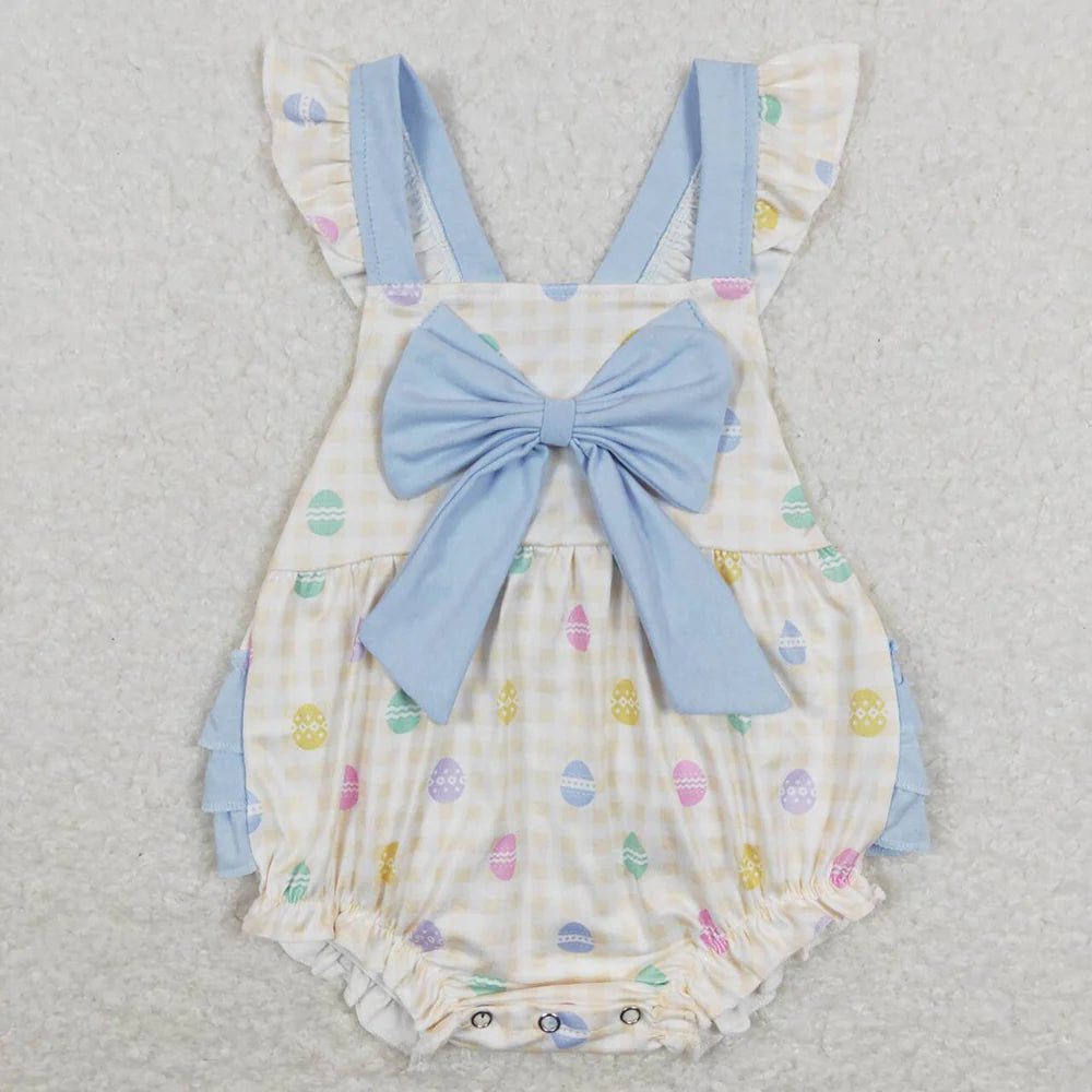2.10 RTS Sibling Baby Girls Summer Bow Easter Eggs Rompers Dresses Outfits Suits