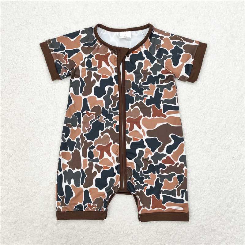 4.22 RTS NO MOQ Camo Baby Boy Zipper Sleepers Short Sleeves Comfortable Soft Material Infant Clothing