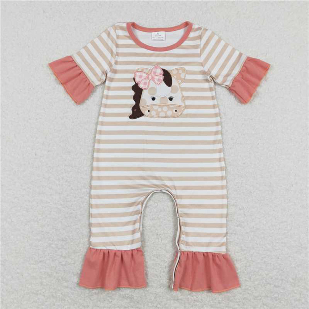 4.18 RTS NO MOQ Girls Stripe Cow Ruffle Shorts Summer Outfit Top Set Casual Comfortable Clothing