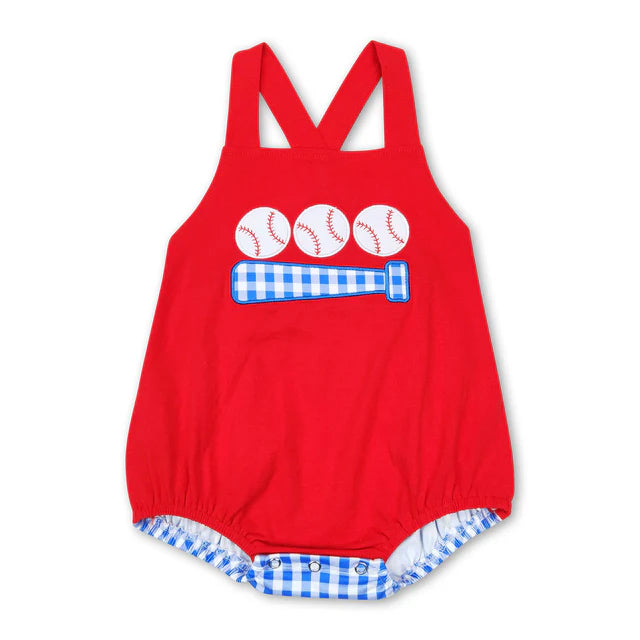RTS Sibling Embroidery Sleeveless baseball flag baby boys romper