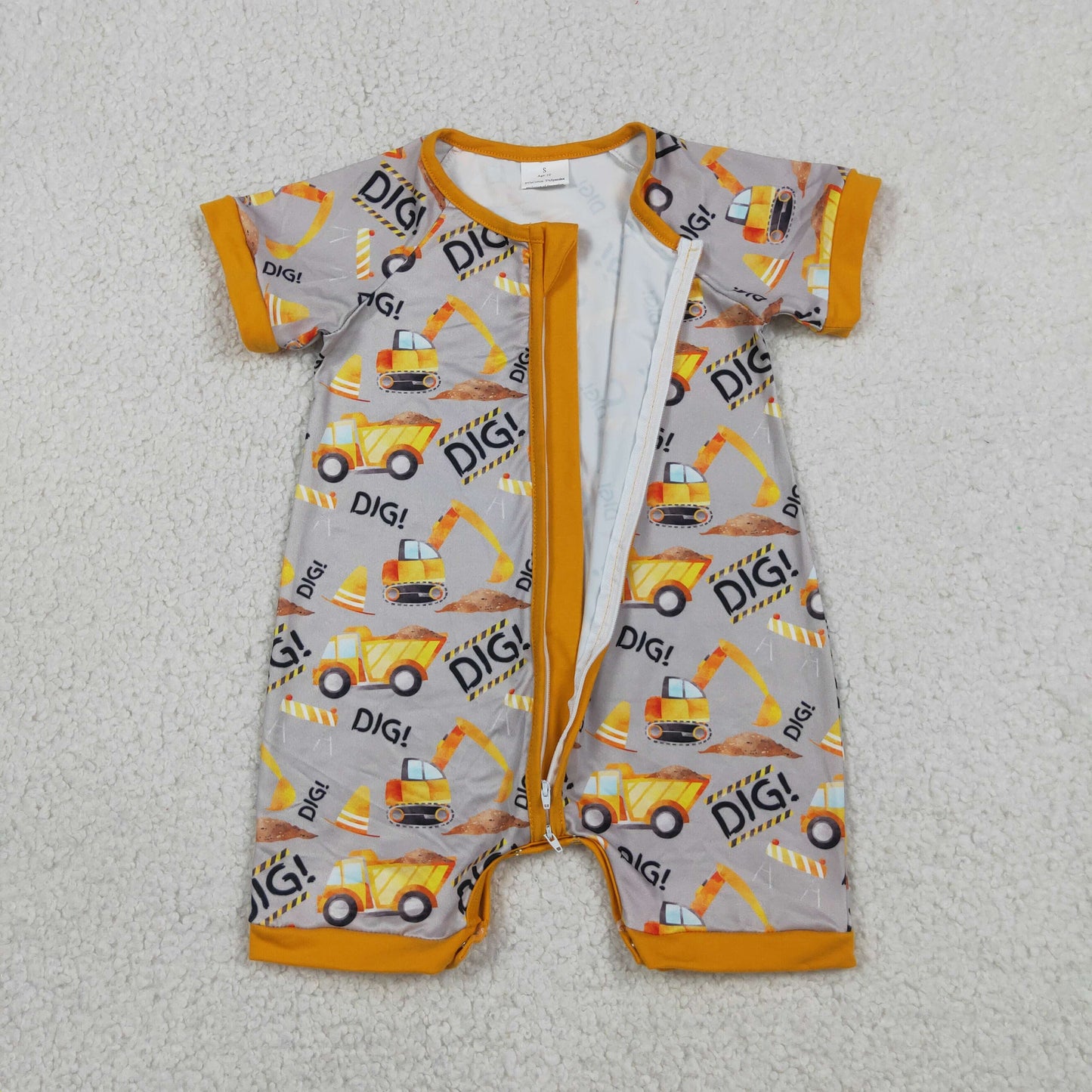 SR0844 RTS NO MOQ （In stock）Short sleeves dig excavator baby boy zipper romper