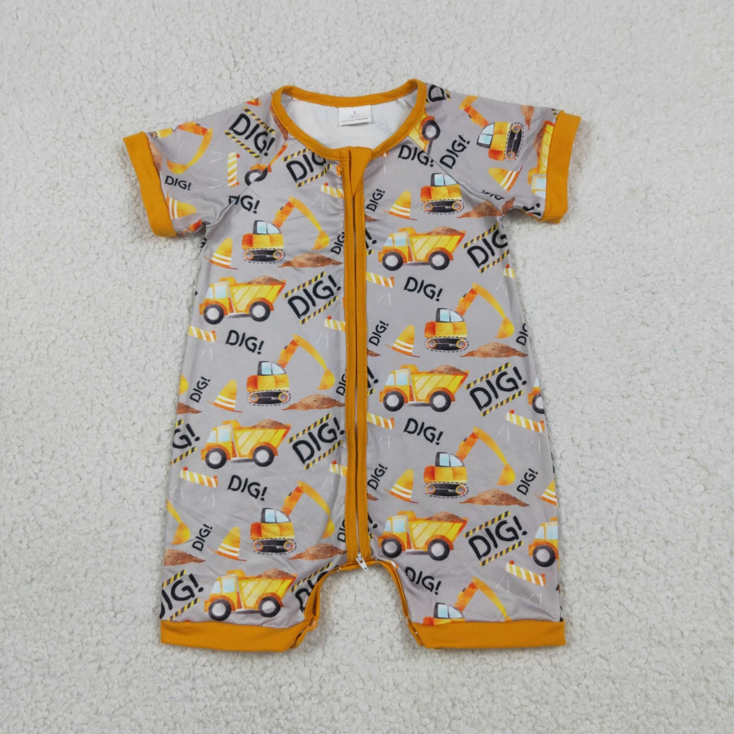 SR0844 RTS NO MOQ （In stock）Short sleeves dig excavator baby boy zipper romper