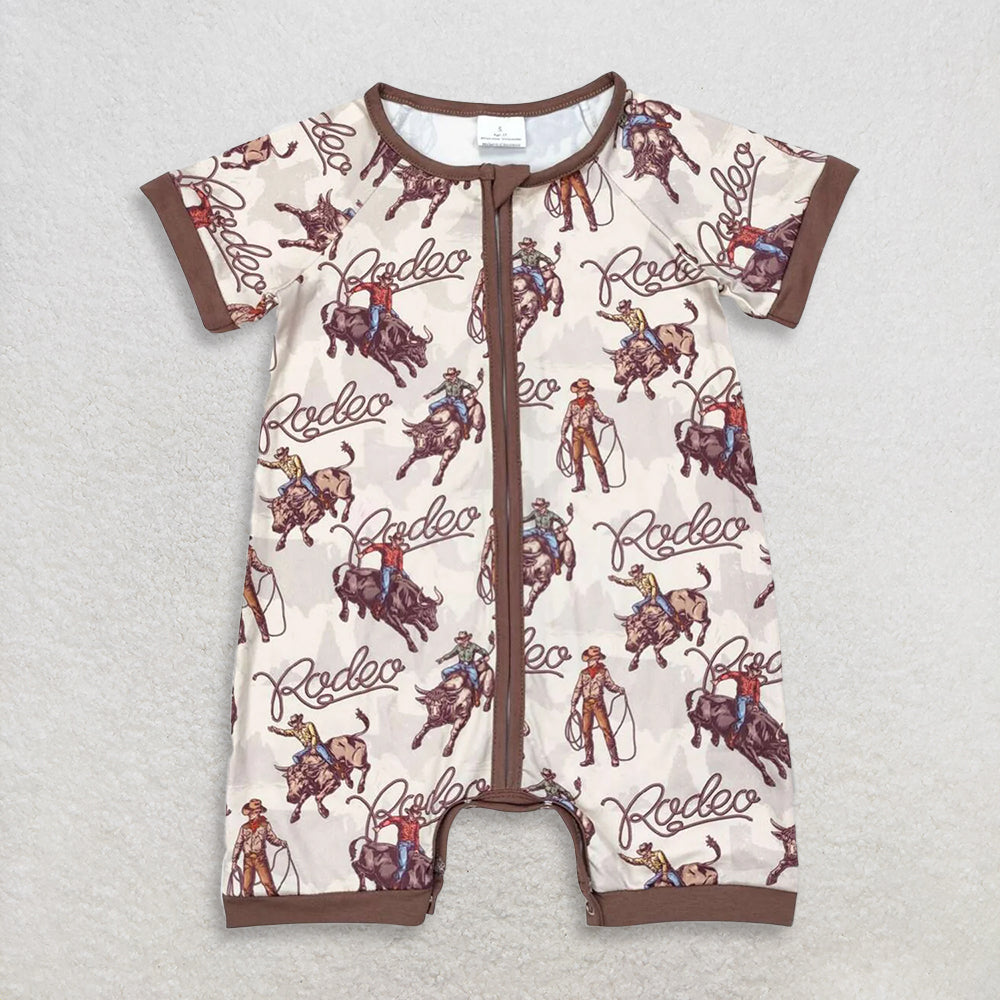 4.2 RTS Sibling Short sleeves rodeo western baby boy zipper romper