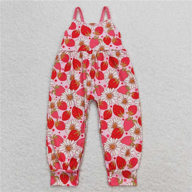 6.07  Baby Girls Sleeveless Spring Romper Strawberry Flower Print Comfortable Soft Material for Little Ones