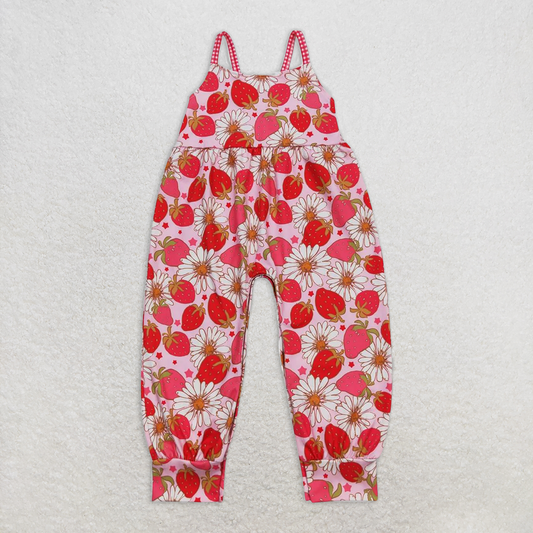 SR0887 RTS NO MOQ Baby Girls Summer Rompers Strawberry Flower Sleeveless Jumpsuit
