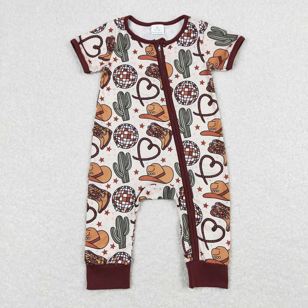 12.29 RTS Sibling Boys Baby Infant Girls Cows Short Sleeve Zip Rompers