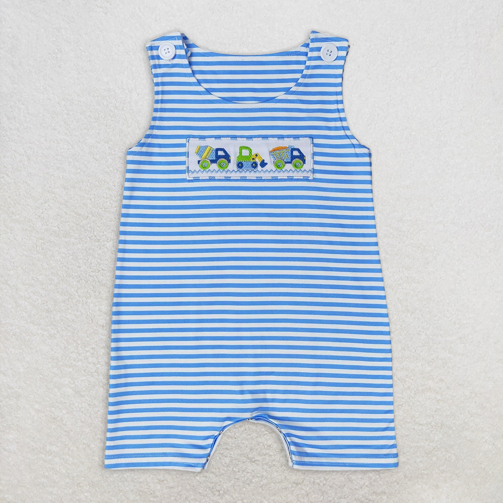 SR1005  RTS NO MOQ Baby Boys Summer Rompers Baby Boys Summer Blue Stripes Sleeveless Constructions Rompers
