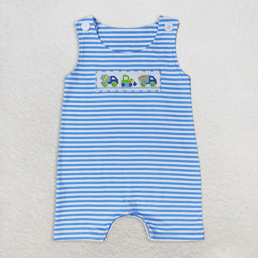 SR1005  RTS NO MOQ Baby Boys Summer Rompers Baby Boys Summer Blue Stripes Sleeveless Constructions Rompers