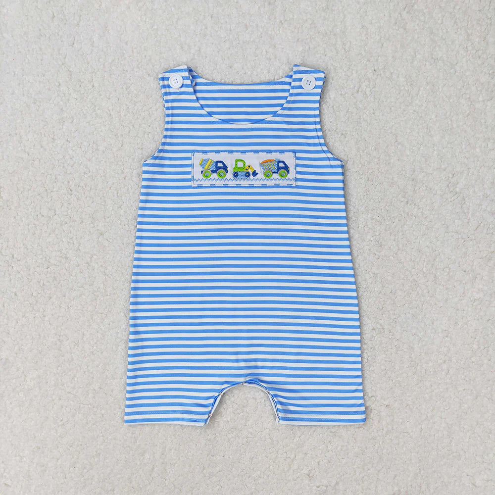 12.8 RTS Sibling Embroidery Baby Boys Constructions Rompers Summer Outfits Sets