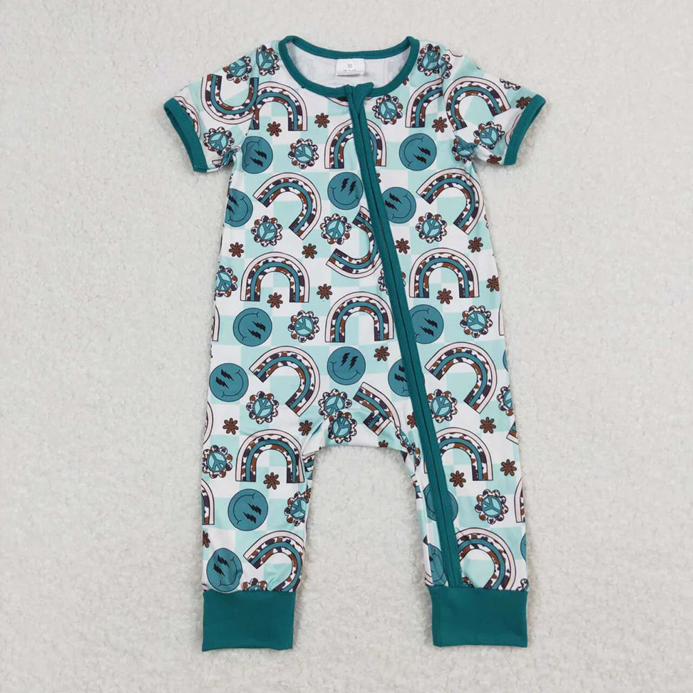 12.29 RTS Sibling Boys Baby Infant Girls Cows Short Sleeve Zip Rompers