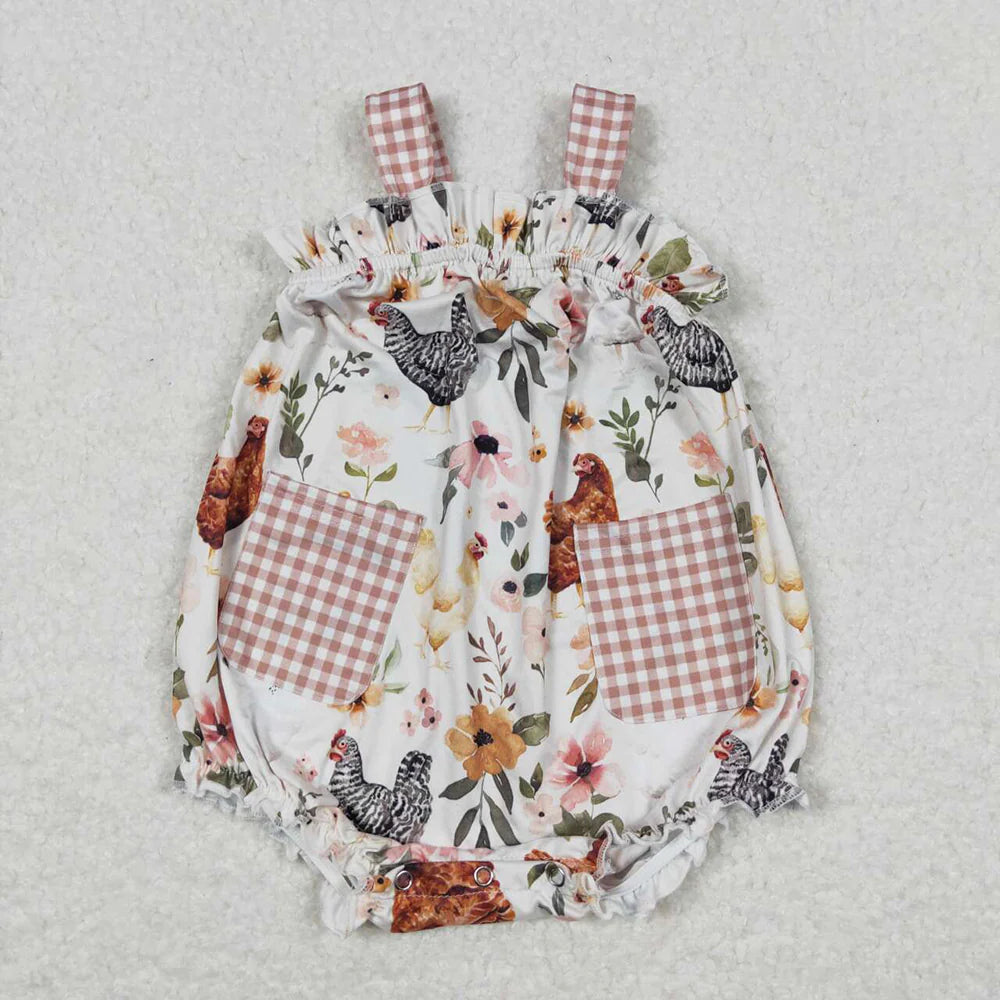 12.24 RTS Sibling Baby Girls Chicken Flowers Farm Romper Dresses