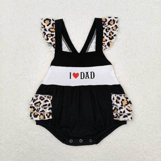 SR1147  Baby Gilrs Summer Toddler Clothes Embroidery I Love Dad Print Short Sleeve Kids Boutique Romper
