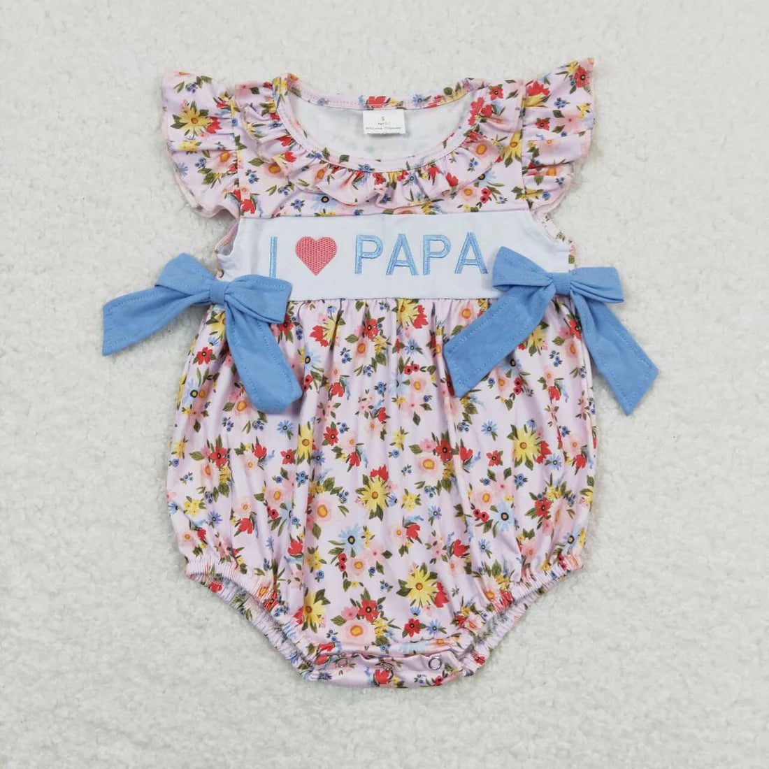 12.24 RTS Sibling Baby Girls I Love Papa Floral Bows Rompers Dresses