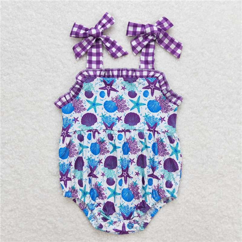 8.25 RTS NO MOQ Purple straps starfish tunic shorts sea girls summer clothes dress rompers