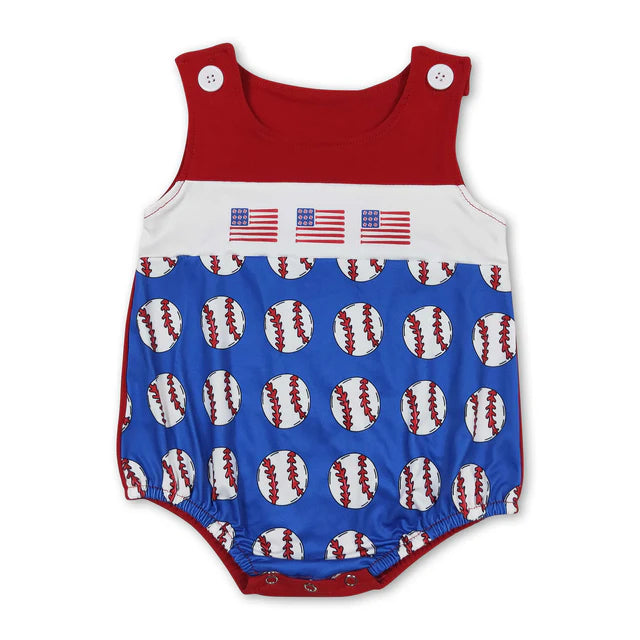RTS Sibling Embroidery Sleeveless baseball flag baby boys romper