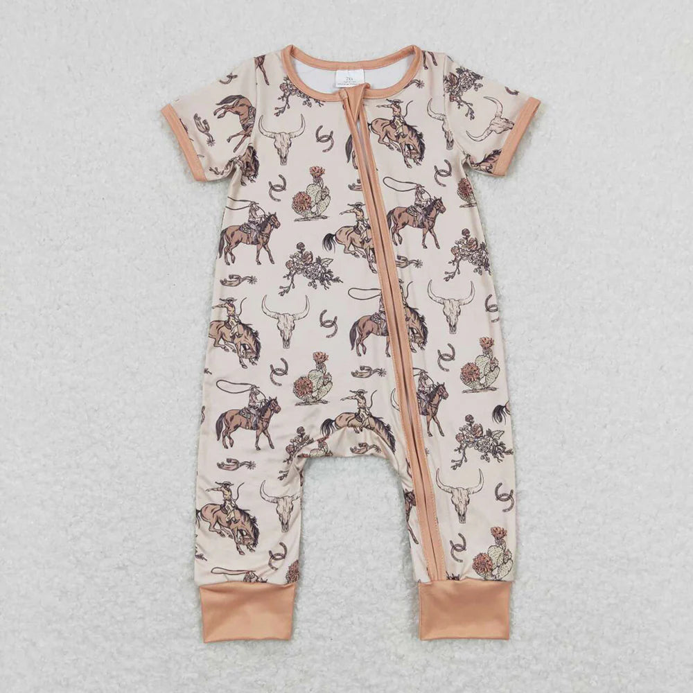 12.29 RTS Sibling Boys Baby Infant Girls Cows Short Sleeve Zip Rompers