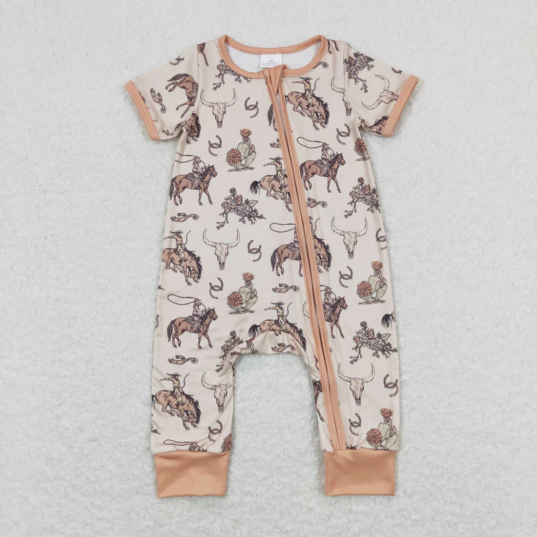 12.17 RTS Sibling Baby Boys Horses Cows Pants Western Pajamas Set Zipper Rompers