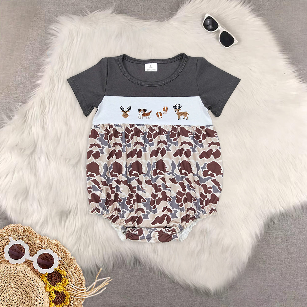 8.01   Sibling Deer dog top camo shorts kids boys clothing rompers