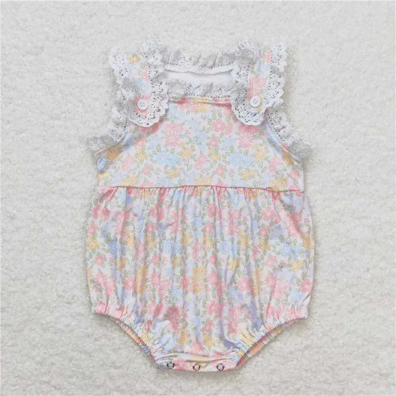 4.30 SR1261 RTS NO MOQ Sleeveless yellow floral baby girls summer romper